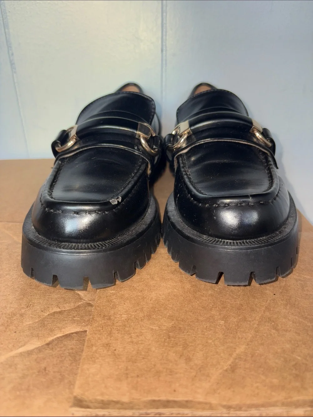Zara Women’s Black Chunky Lug Sole Loafers size 37